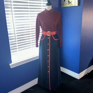 Vintage 1960s Howard Wolf Boutique Nautical Top & Skirt Set – Navy & Red – Rare